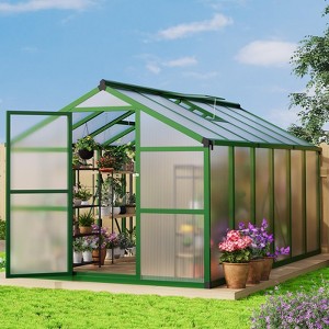 TROPOW 8x12 FT Polycarbonate Greenhouse for Outdoors, Heavy Duty Aluminum Frame, Single Swing Door, Adjustable Vent Windows, Green House for Garden - 1 of 4