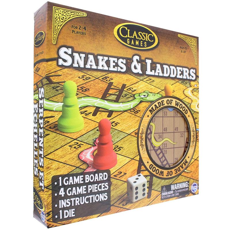The Canadian Group Classic Games Wood Snakes & Ladders Set |  Board & 4 Game Pieces, 3 of 4