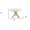 HomeRoots 48" White and Gold Wood and Metal Cross Leg Base Round Top Dining Table - 3 of 4