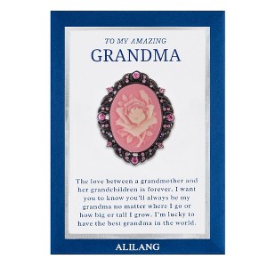 Anna-Kaci Rose Pink Flower Cameo Brooch Pin Crystal Rhinestones with Family Member Gift Message Card & Envelope Jewelry Gifts - 1 of 4
