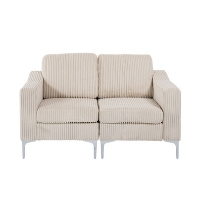 Modular Sectional Two-Seater Sofa, Corduroy Sectional Couch,Beige