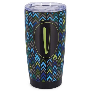Elanze Designs V Monogram Herringbone Arrows Wrap-Around Design 20 Ounce Stainless Steel On-The-Go Coffee Mug, Thermal Travel Tumbler with Leak - 1 of 4