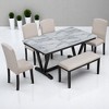 Modern 6-Piece Dining Table Set with Marble Veneer, 4 Upholstered Chairs & Bench, V-Shaped Table Legs for Dining Room & Kitchen - 2 of 4