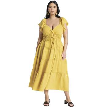 Eloquii Women's Plus Size Twisted Neck Satin Maxi Dress - 18, Yellow ...