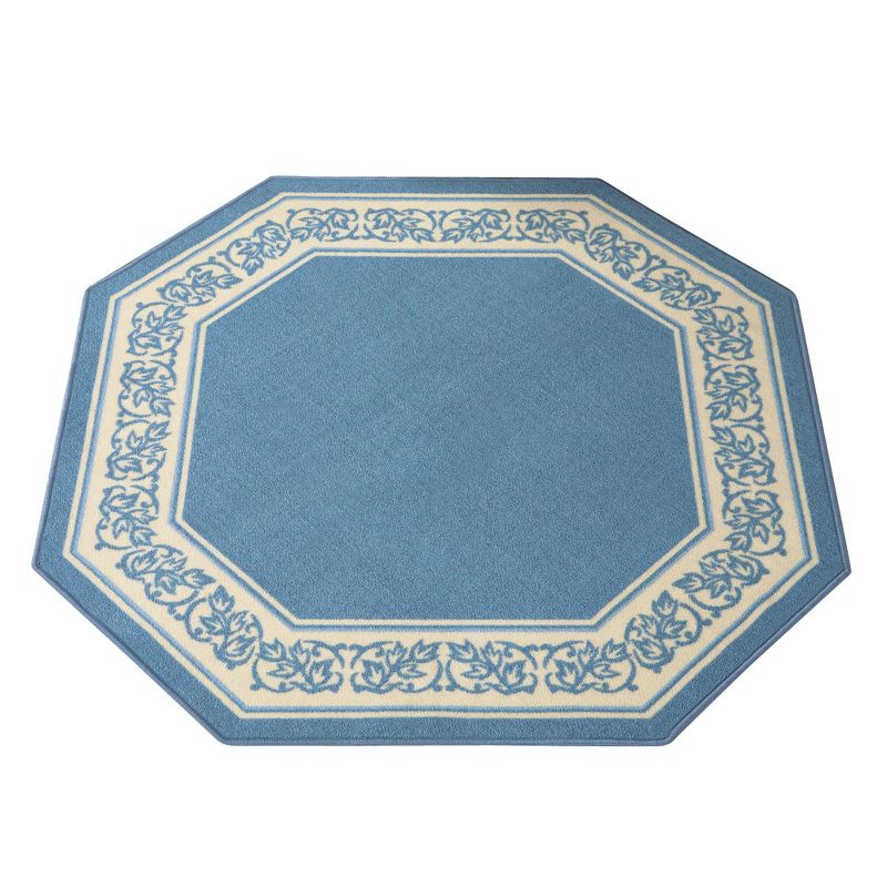 Collections Etc Floral Border Octagon Accent Rug with Skid-resistant Backing to Protect Floors in High Traffic Areas 54" X 54", 1 of 3
