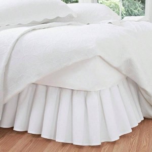 Ruffled Bed Skirt, 14 Drop, Gathered, Full, White Contemporary Look. Elegant Styling 54*75 - 1 of 4