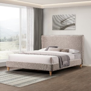 Lyngins Mid-Century Modern Tufted Upholstered Queen Platform Bed Frame with Tall Plush Headboard, Boucle Fabric Beds with Headboards for Bedroom - 1 of 4