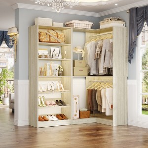 Aheaplus Corner Closet Organizer with 2 Hanging Rods, Walk-In Closet System with Shoe Rack - 1 of 4