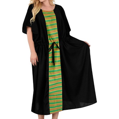 LA LEELA Women's House Daily Routine Evening Wear Vacation Casual Dailywear Holiday Loungewear Plus Size Caftan Maxi Boho Nightwear 2X-3X Black, Solid