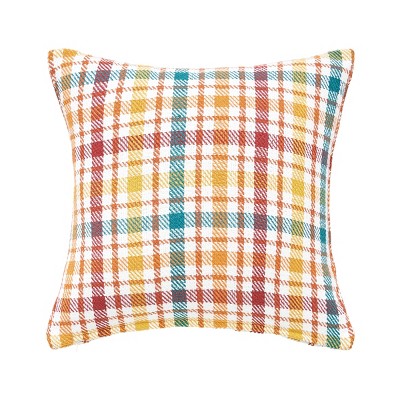 Autumn Plaid Multicolor Cotton Square Throw Pillow