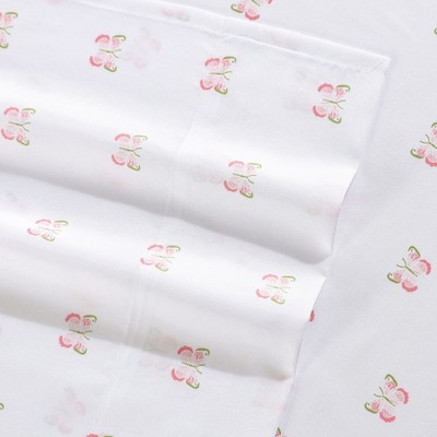 Pink Butterfly Print Twin XL Microfiber Kids Sheet Set