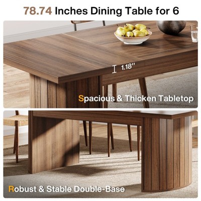 78.74" Walnut Brown Reclaimed Wood Farmhouse Dining Table