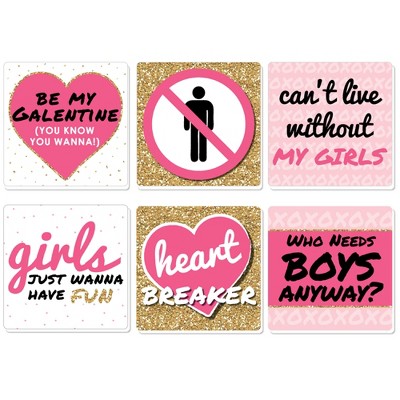 Big Dot of Happiness Be My Galentine - Funny Galentine's & Valentine's Day Party Decorations - Drink Coasters - Set of 6