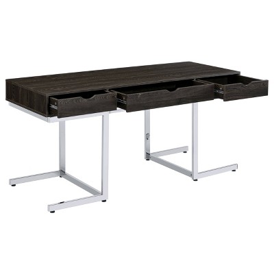 Noorvik Dark Oak and Chrome 3-Piece Writing Desk Set