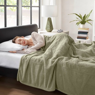 Queen Sage Fleece Faux Fur Heated Blanket