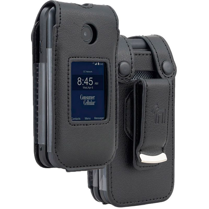 Nakedcellphone Case for Consumer Cellular Verve Snap Flip Phone - Vegan Leather with Belt Clip - Black, 1 of 10