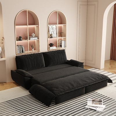 Queen Size Velvet Pull Out Sofa Bed, 3-in-1 Convertible Sleeper Sofa Bed with Armrest, Space-Saving Loveseat Bed with Iron Frame-Baofuwish