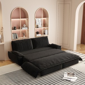 Queen Size Velvet Pull Out Sofa Bed, 3-in-1 Convertible Sleeper Sofa Bed with Armrest, Space-Saving Loveseat Bed with Iron Frame-Baofuwish - 1 of 4
