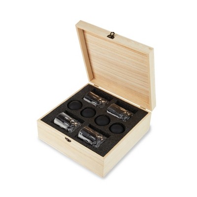 Admiral Crystal Whiskey Glass Set with Silicone Ice Sphere Molds in Wooden Box