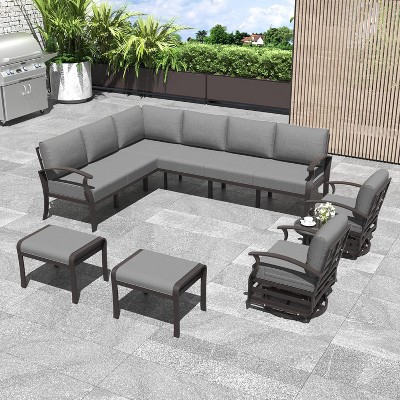 ALAULM Patio Furniture Set 10-Piece Aluminum Sectional Sofa with Armrest, Modern Outdoor Conversation Set