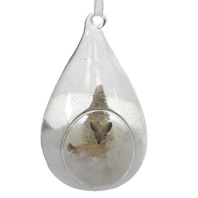 Holiday Ornament 5.0" Winter Fawn  Glass Light  Up Tree White  -  Tree Ornaments