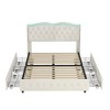 Queen Platform Bed Frame with 4 Storage Drawers, Velvet Upholstered Bed with Tufted Buttons and Nailhead Trim,  Wooden Slats, Adjustable LED Light - image 2 of 4