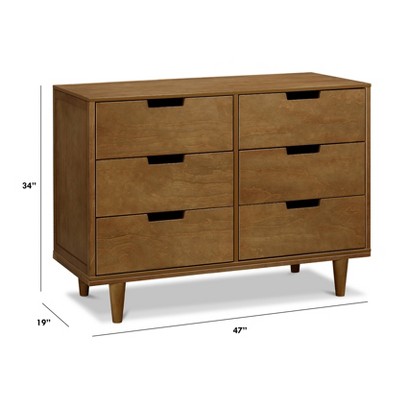 Walnut Pine Double Dresser with Six Drawers
