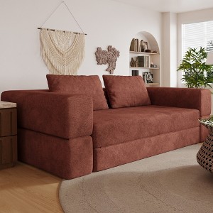 Memory Foam Fabric Convertible Folding Sleeper Lounge Couch Sofa Bed with Rectangle Pillow and Cushions for Bedroom - 1 of 4