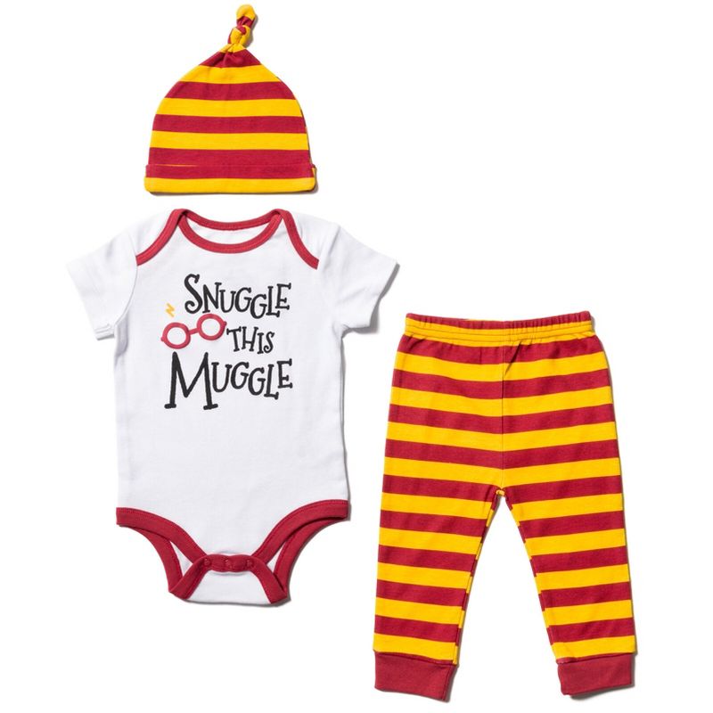 Harry Potter Baby Bodysuit Pants and Hat 3 Piece Outfit Set Newborn to Infant, 1 of 7
