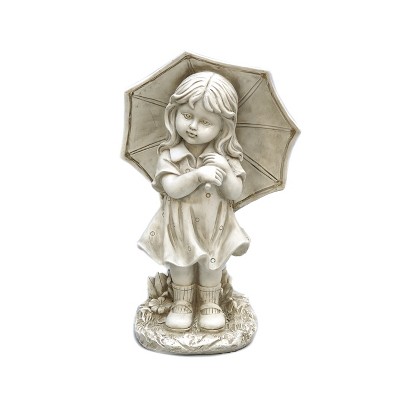 Lakeside Stone Little Girl Garden Statue with Solar Lighted Umbrella