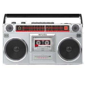Riptunes Radio Cassette Stereo Boombox With Bluetooth Audio - Silver - 1 of 4