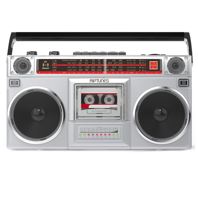Riptunes Radio Cassette Stereo Boombox With Bluetooth Audio - Silver, 1 of 8