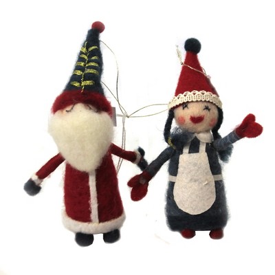 Holiday Ornament 6.75" Felt Santa & Mrs Claus Set / 2 Scandanavian Stitchery Folksy  -  Tree Ornaments