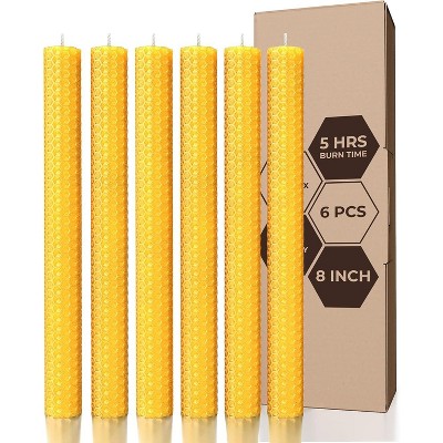 Hand Rolled Beeswax Candles 8 inch Set of 6 - Natural Beeswax Candles Honeycomb Perfect as Dinner Table Candles
