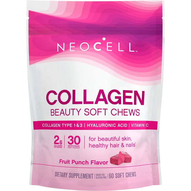 NeoCell Beauty Bursts Soft Chews, Collagen Type 1 & 3, Fruit Punch, 60 Count (Package May Vary), 1 of 3