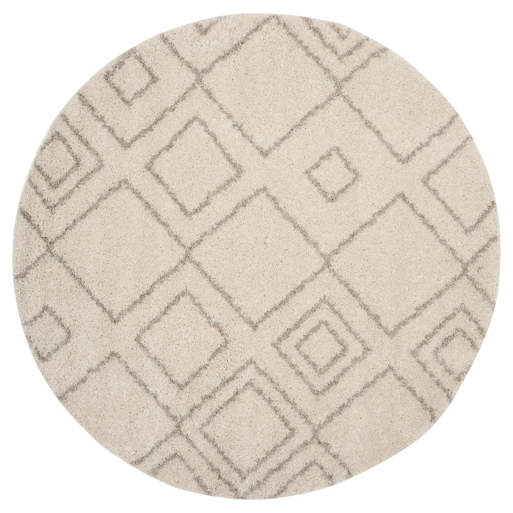 Ivory/Beige Abstract Shag/Flokati Loomed Round Area Rug - (6'7in Round) - Safavieh