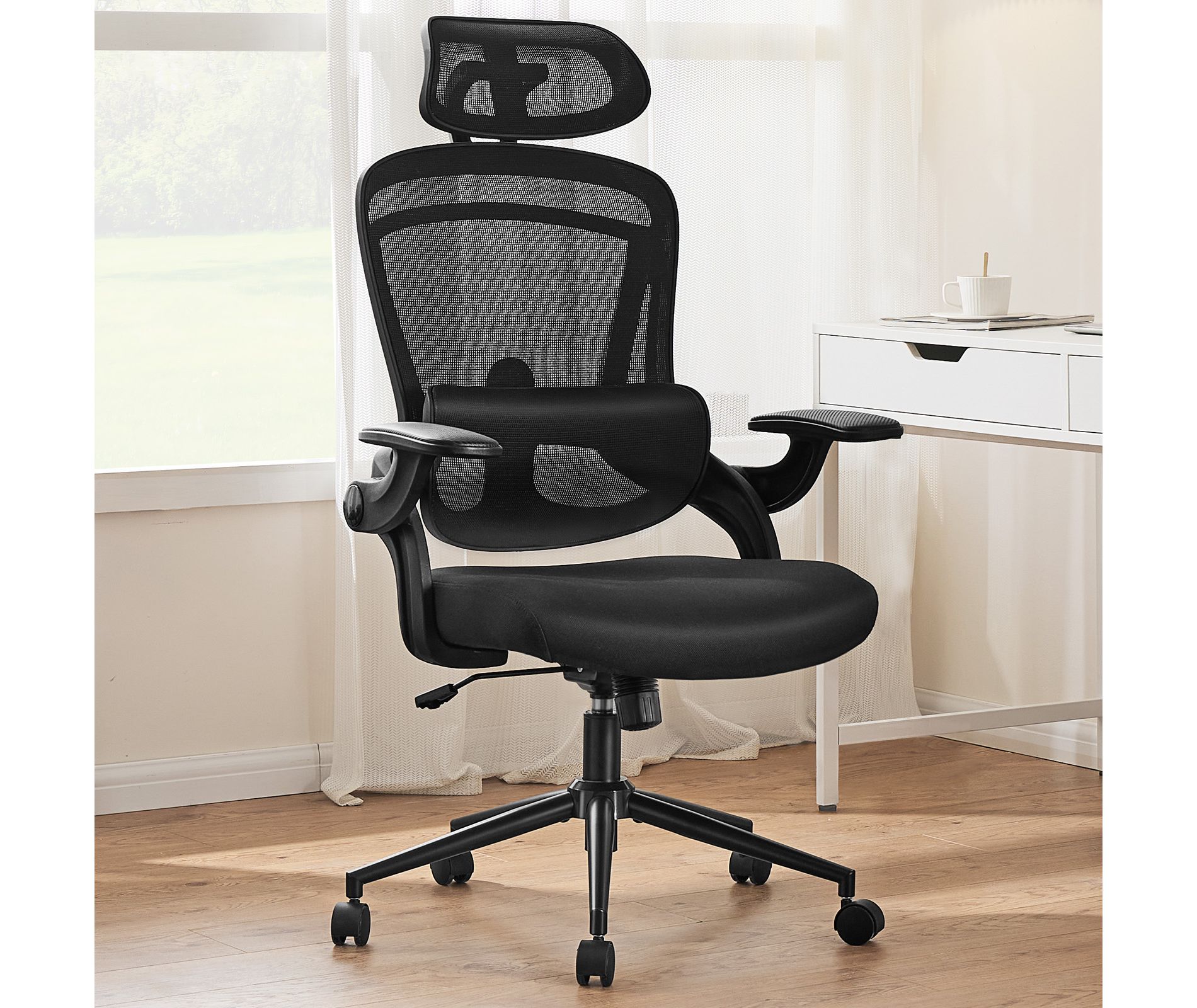 Bestier Office Chair with Adjustable Waist Support, Black