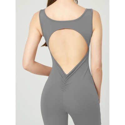 DOMETOUR Solid Color Fashion Short Sports Jumpsuit,High Elastic V Back Yoga Jumpsuit