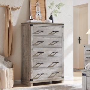 SinCiDo Farmhouse Drawer Dresser for Bedroom, Natural Texture & Metal Handles, Wood Storage Dressers Organizer for Bedroom, Living Room - 1 of 4