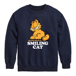 Boys' - Garfield - Never Trust Smiling Cat Graphic Long Sleeve Fleece Sweatshirt - 1 of 4