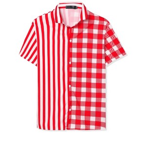 Lars Amadeus Men's Contrast Color Short Sleeves Striped Plaid Printed Shirt - 1 of 4