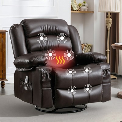Faux Leather Massage Swivel Rocker Recliner Chair with Vibration Massage, Heat, Rocking Function, Side Pockets, 2 Cup Holders and USB Charge Port