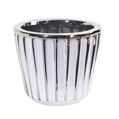 Nearly Natural 4.75-in Ceramic White Vase with Silver Burnishing