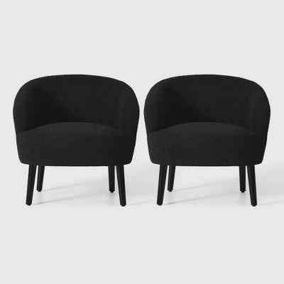 WestinTrends Alexandria 29" Wide Mid Century Modern Faux Shearling Barrel Accent Arm Chair (Set of 2)