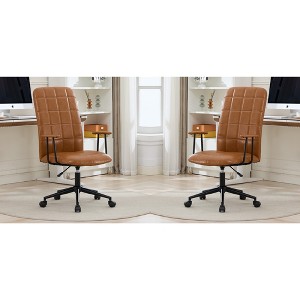 TinyHomie Antique PU leather color office chair 2 SETS, with armrest, high backrest, 360 degree swivel , up and down adjustable gaslift - 1 of 4