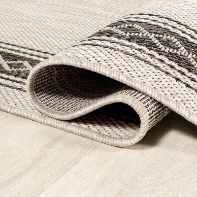 Lucia Geometric Diamond Border Cream/Black 3' x 5' Outdoor Rug