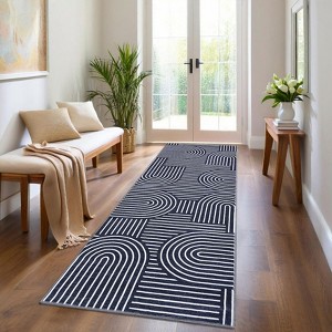 Modern Machine Washable Abstract Area Rug Non Slip Non Shedding Soft Striped Floor Cover Low Pile Foldable Accent Indoor Rug for Living Room Bedroom - 1 of 4