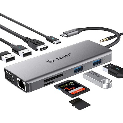 TOTU USB C Hub, Type C Hub, 11-in-1 Adapter with Ethernet, 4K USB C to HDMI, VGA, USB-C Pd 3.0, Compatible for Mac Pro and Other Type C Laptops