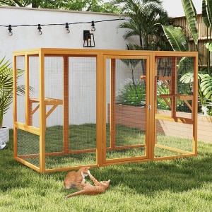 Sandinrayli Outdoor Cat House, Wood Cat Catio with Sunshine Panel, Orange - 1 of 4