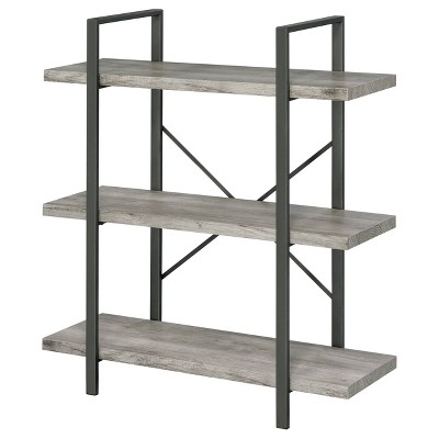 Pearl Silver Transitional 3-Shelf Bookcase in Gray Driftwood